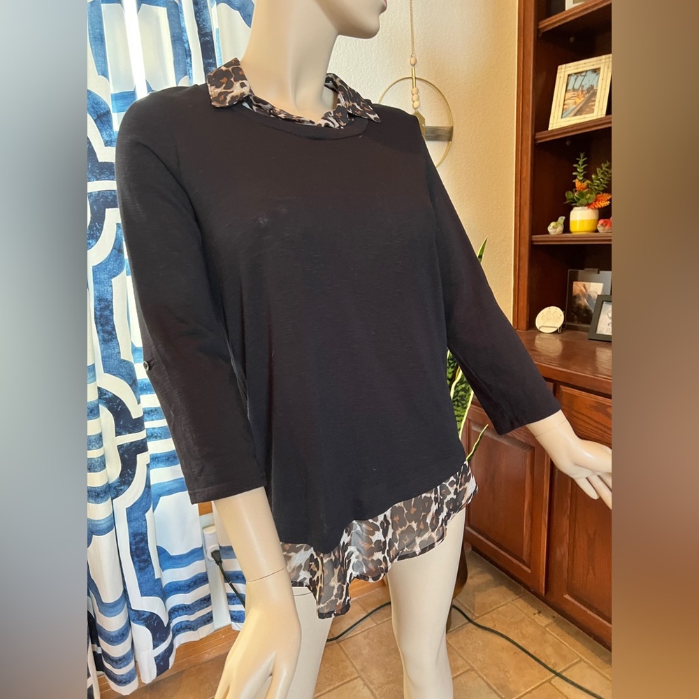 AGB Cheetah Print Layered Look Sweater Black Size Large